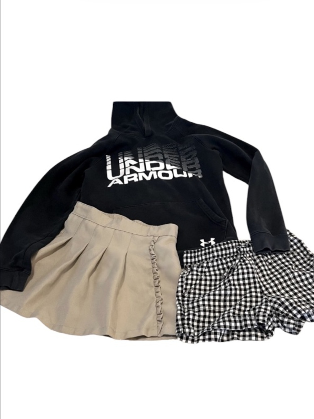 Under Armour Hoodie Linen Checkered Shorts Khaki Pleated Ruffle Uniform Skorts
